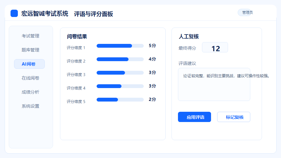 评语与评分面板界面预览